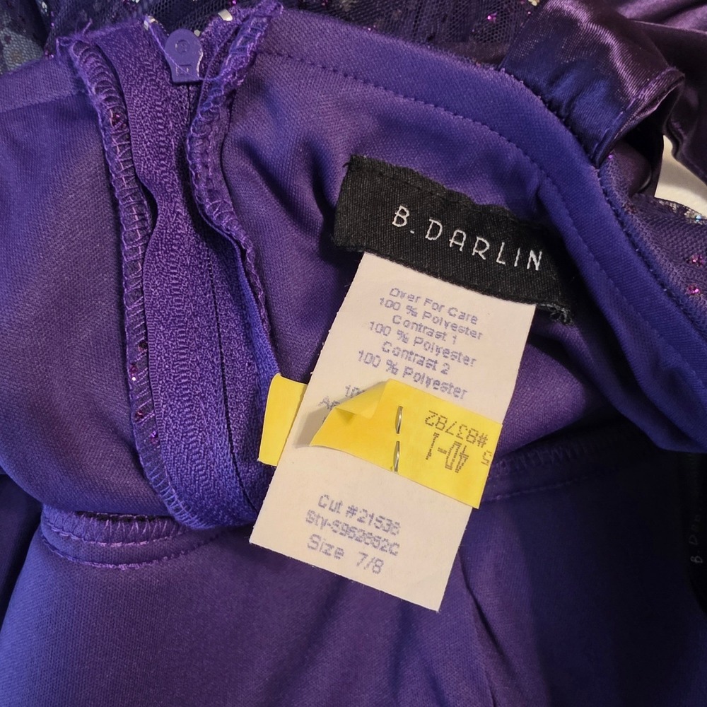 B. Darlin Purple Sequin Mesh Cocktail Dress Party Bow Size 7/8 Homecoming - Picture 4 of 11